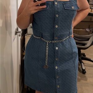 Michael Kors Jean Blue Sleeveless Button-Down Short Dress Size 14